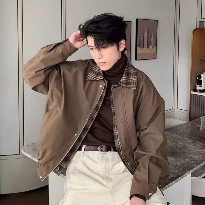 

Мужская двубортная фланелевая куртка в стиле ретро на осень/зиму, стильная американская уличная одежда, крутая и шикарная повседневная бейсбольная куртка большого размера S