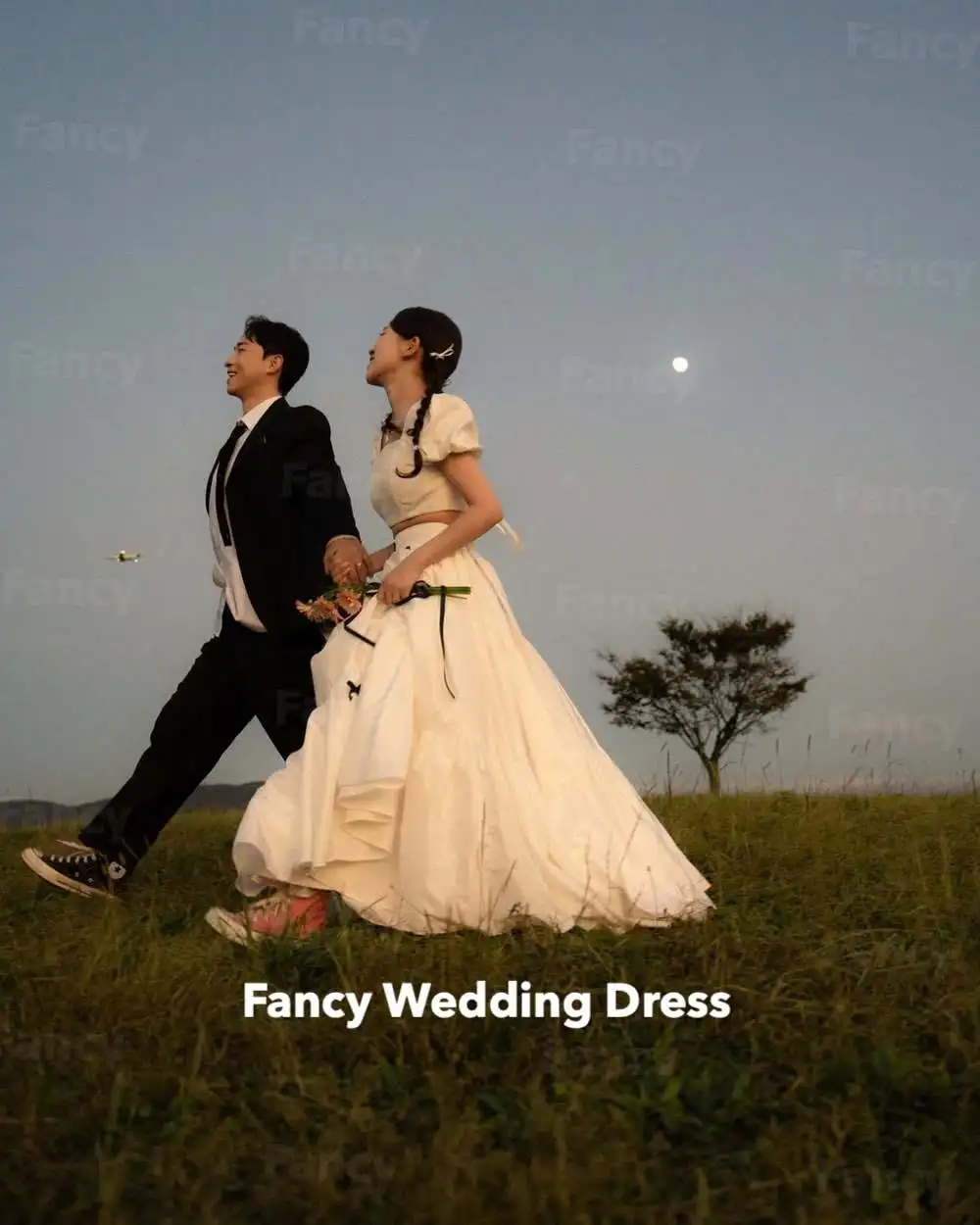 Fancy Simple 2 PCS Square Neck Wedding Dress Garden Photo Shoot A Line Black Bow Taffeta Bridal Gown Back Corset Customized
