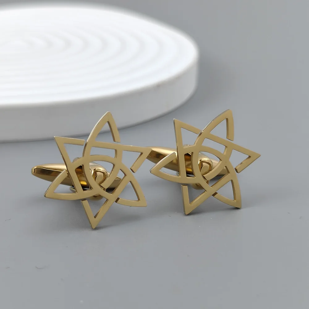 New six-pointed star cufflinks, fashionable metal badges, retro style clothing accessories, suitable for dinner parties