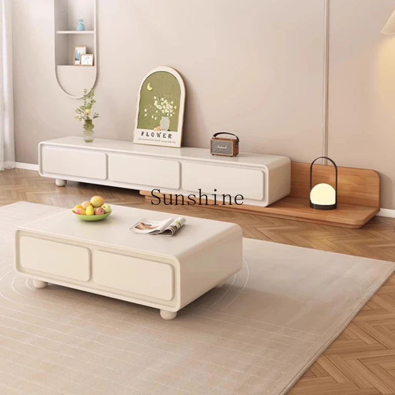 

Modern simple solid wood small apartment floor cabinet retractable TV cabinet combination