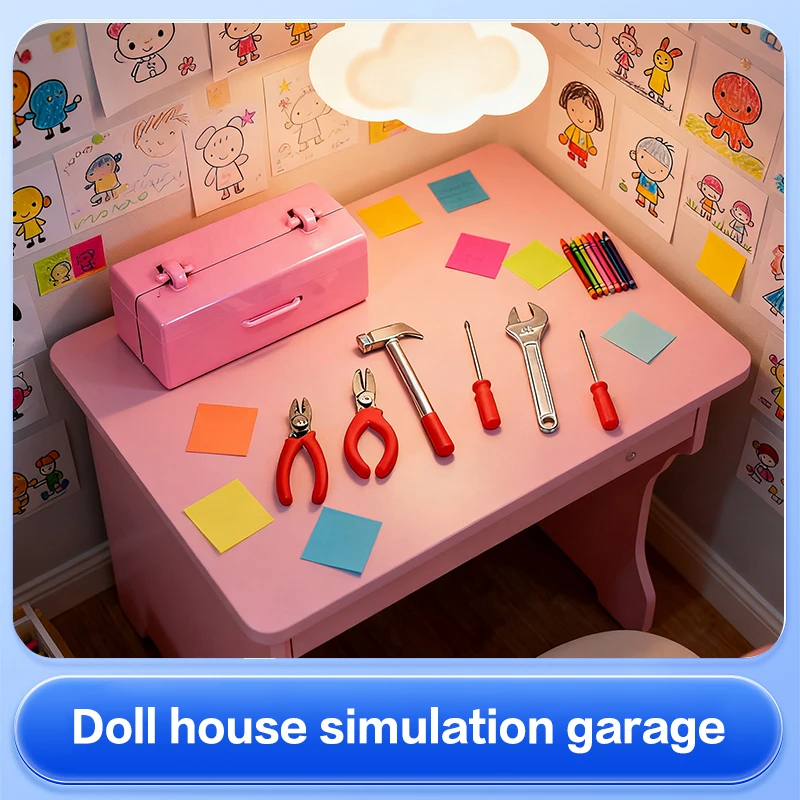 1Set Puppenhaus Miniatur Werkzeugkasten 【Werkzeugkasten + 6 Werkzeuge】Handgefertigte Werkzeuge Sets Modell Möbel Zubehör Puppenhaus Dekor Spielzeug Geschenk