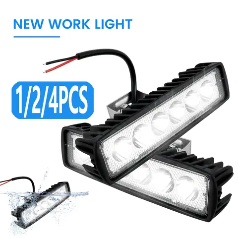 LED 작업 조명 스트립 모양 라이트 바, 6000K 플러드 스팟, 흰색 오프로드 헤드 자동차 조명, IP67 자동차 부품, 여러 장면용, 1 개, 2 개, 4 개