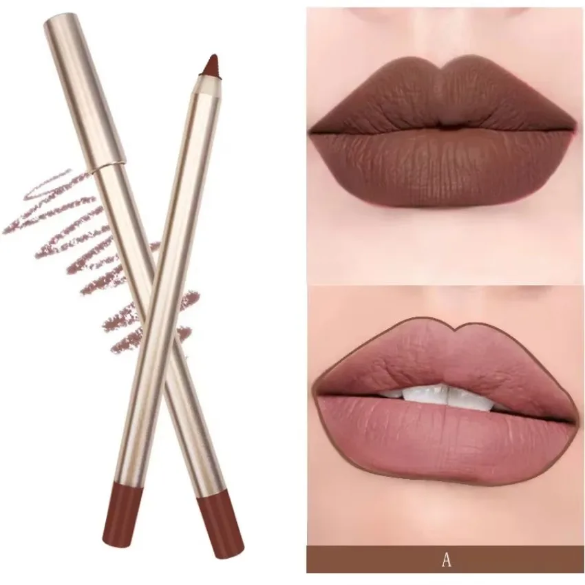 Custom 15colors Gold Tube Lip Liner Waterproof Long Lasting Matte Easy To Wear Portable Nude Silky Smooth Lipliner Bulk Makeup