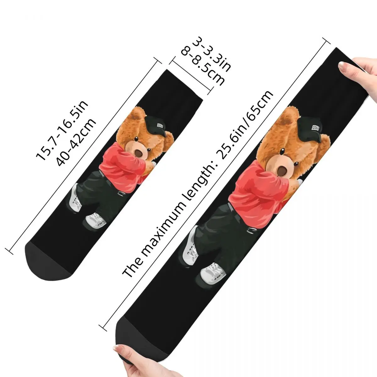 Funny Happy Sock for Men Golf Polo Harajuku Teddy Bear Breathable Pattern Printed Crew Sock Novelty Gift