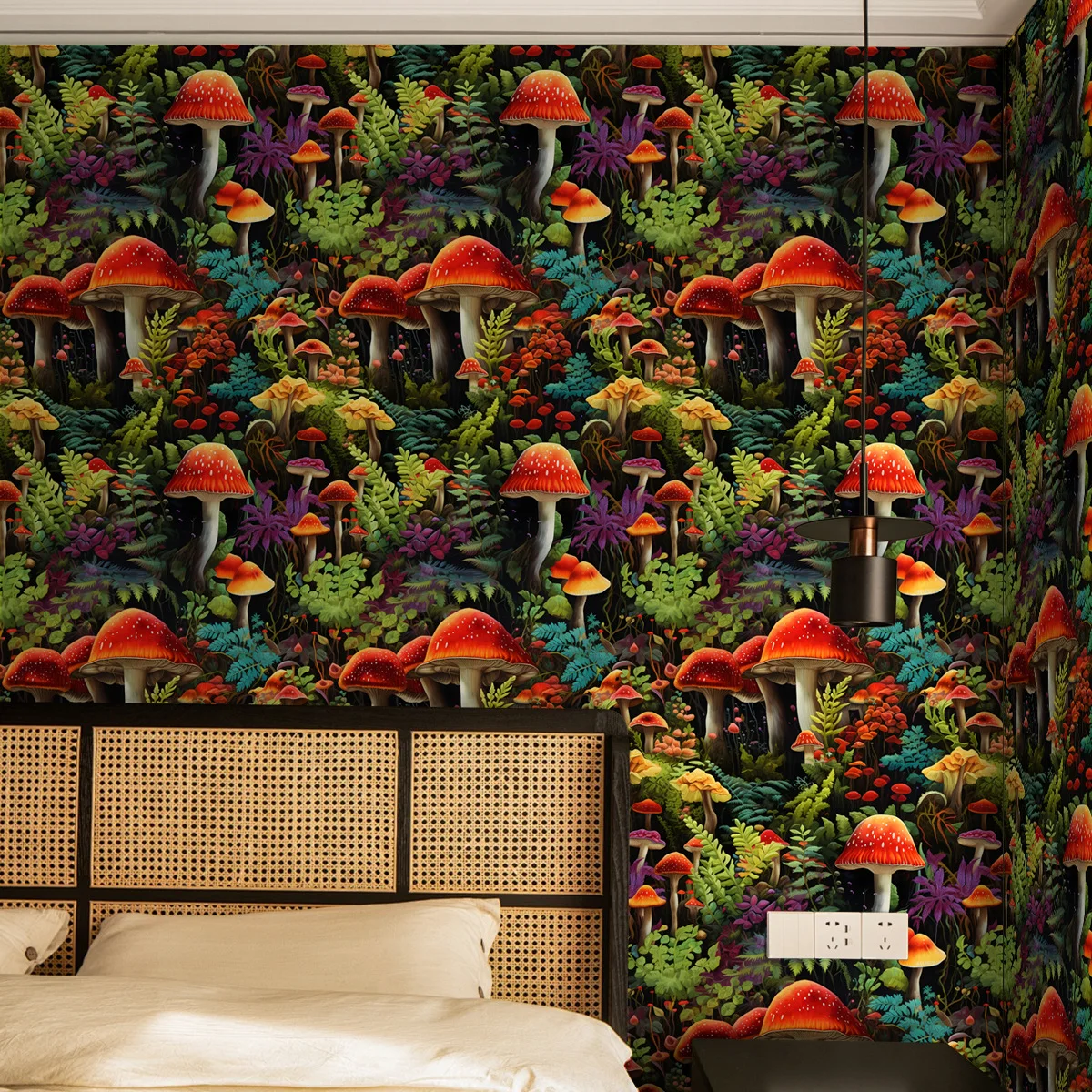Mushroom Peel and Stick Wallpaper Tropical Forest Botanical Contact Paper Self Adhesive Wall Paper for Bedroom Bathroom Cabinet