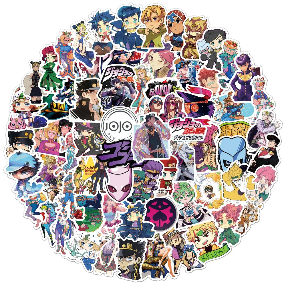 50/100Pcs Jojo Bizarre Adventure Cartoon Stickers Anime Decals for Skateboard Scrapbook Car Laptop Decoration Sticker Toys