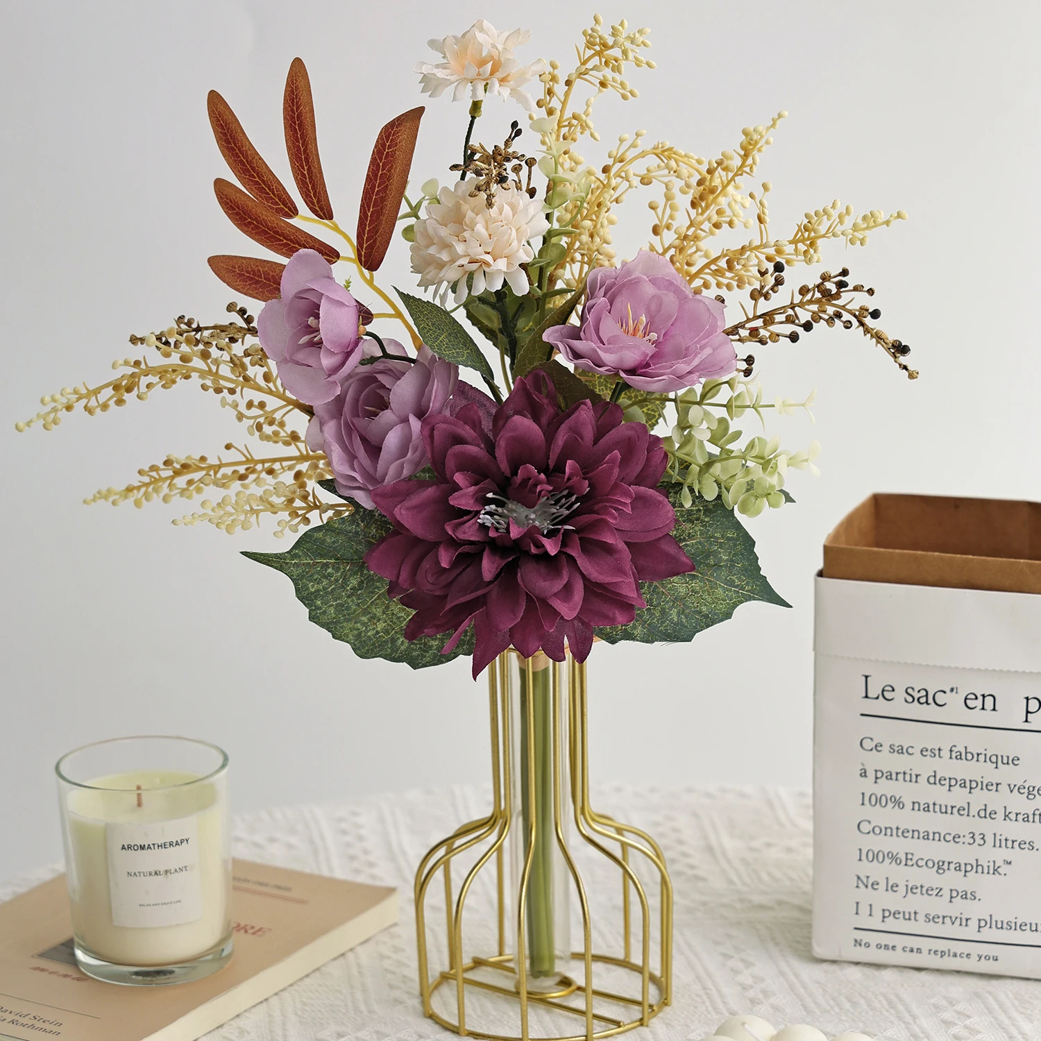 Künstliche Blumen, Seiden-Dahlie, Kamelie, Kugel-Chrysanthemen, für Zuhause, Zimmer, Tisch, Hochzeitskranz, künstliche Pflanzen, Vasen-Dekoration, Garten, DIY-Geschenke – Detail 2