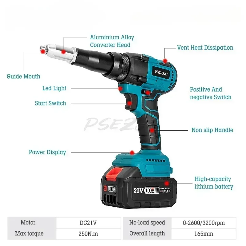 Lithium Battery Fully Automatic Riveting Gun Brushless Stainless Steel Core Pulling Rechargeable Riveting Gun