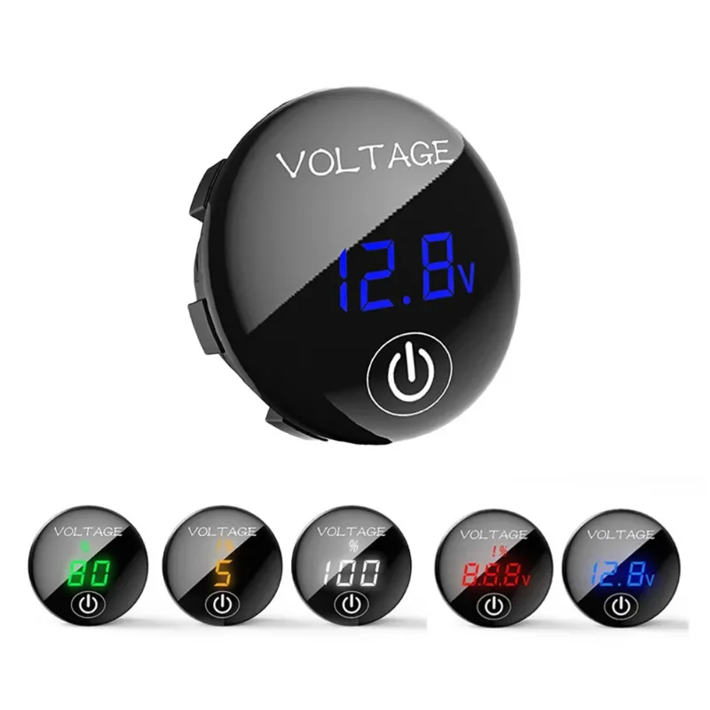 Kewig Car LED Panel Digital Voltmeter Battery Capacity Display Voltmeter with Touch Switch DC 5V-48V Round Waterproof Voltmeter