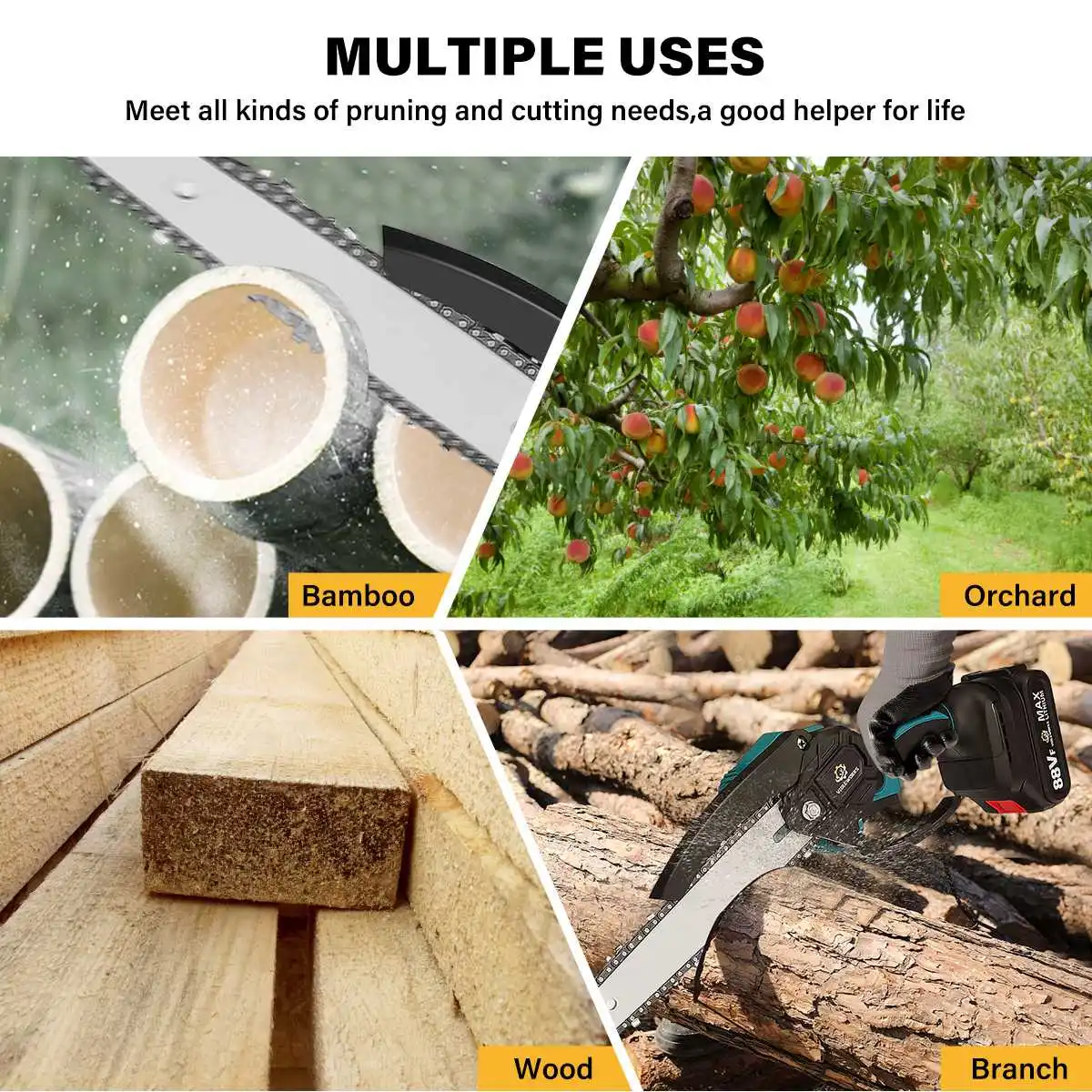 8 Inch 3000W Brushless Chainsaw Cordless Electric Chain Saw Garden Branch Tree Pruning Power Tools 2Pcs Spare Chain for Makita