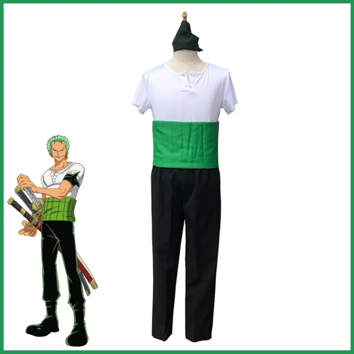 Live Action Movies Roronoa Zoro Cosplay Costume Kuni Country Pirate Hunter Wig White T-shirt Man Christmas Halloween Suit