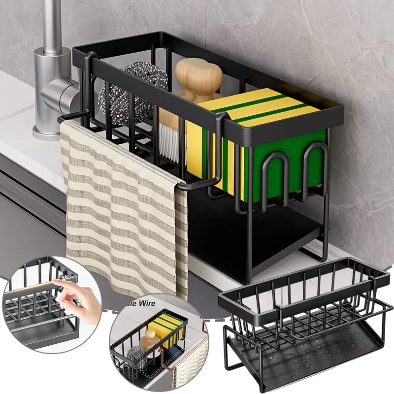 1PC Kitchen Sink Storage Rack with Drainage Tray Dish Soap Sponge Drainage Shelves Space-Saving Kitchen Accessories Organizer