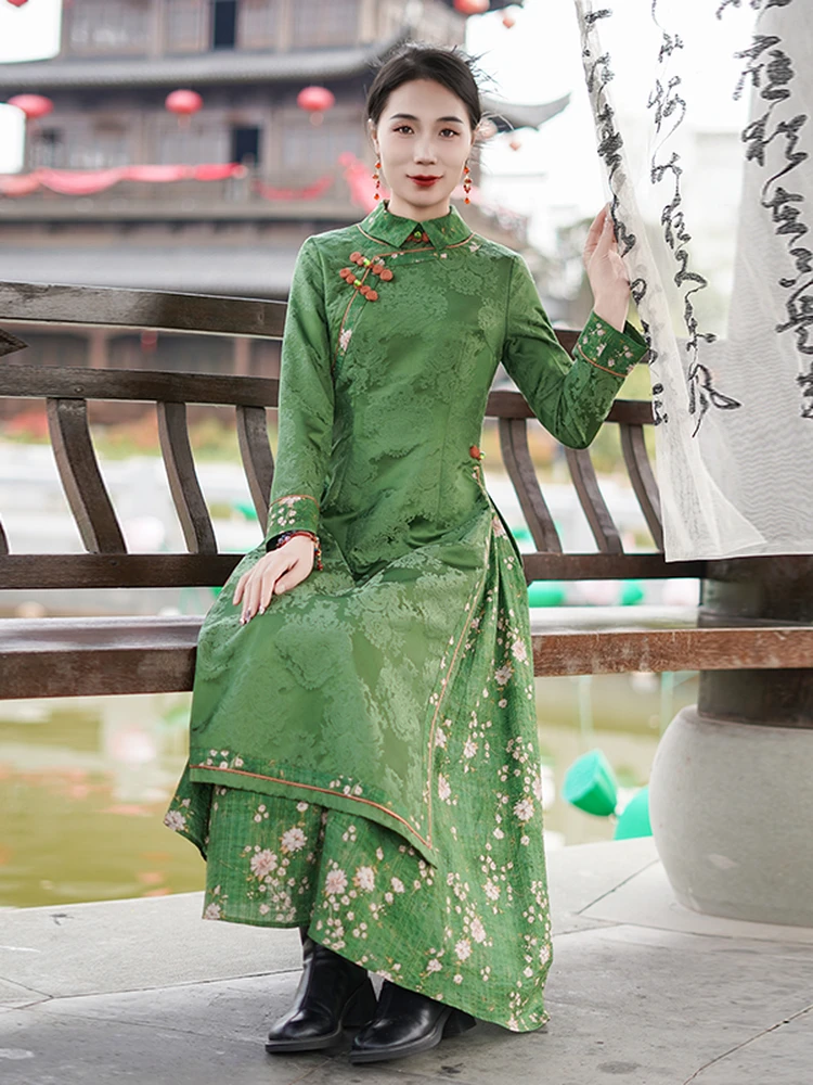 

Ele Long Qipao Dr Slimming Waist Design for Women High Slit Breathable Polyester Fiber Chinese Sle Faion Dr
