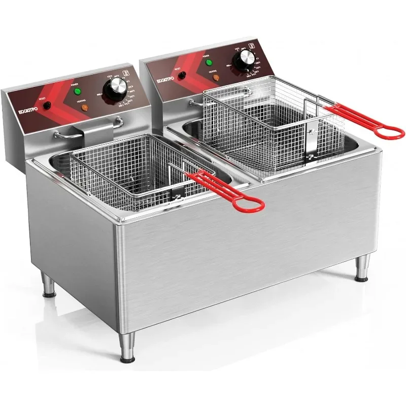 Deep fryers Commercial Deep Fryer 12L x2 Large Dual Tank Electric Countertop Fryer for Restaurant with 2 Frying Baskets and Lids