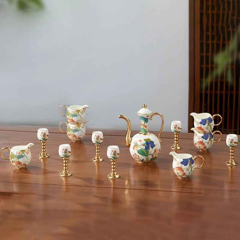 

14 head wine set retro home creative ceramic wedding Chinese style