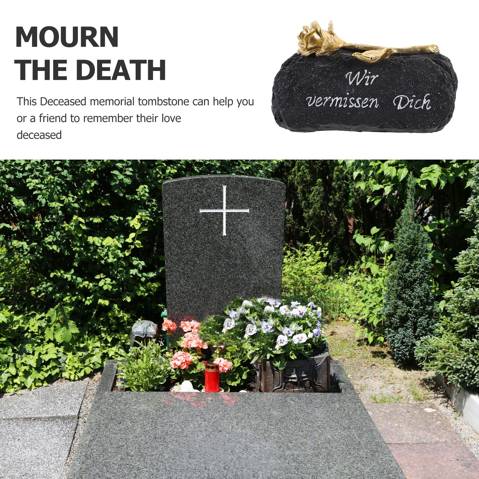 

Rose Resin Memorial Tombstone For Deceased Relatives Outdoor Garden Deceased Memorial Tombstone Cemetery Decor Mourning