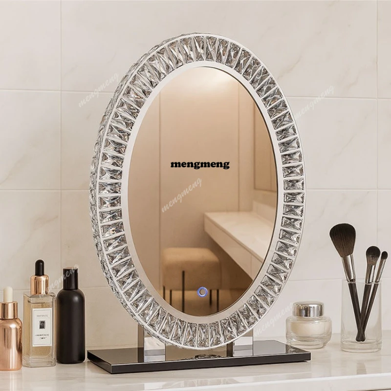 

Premium Metal Dressing Mirror Desktop Makeup Mirror Hotel Stainless Steel Crystal Mirror Household