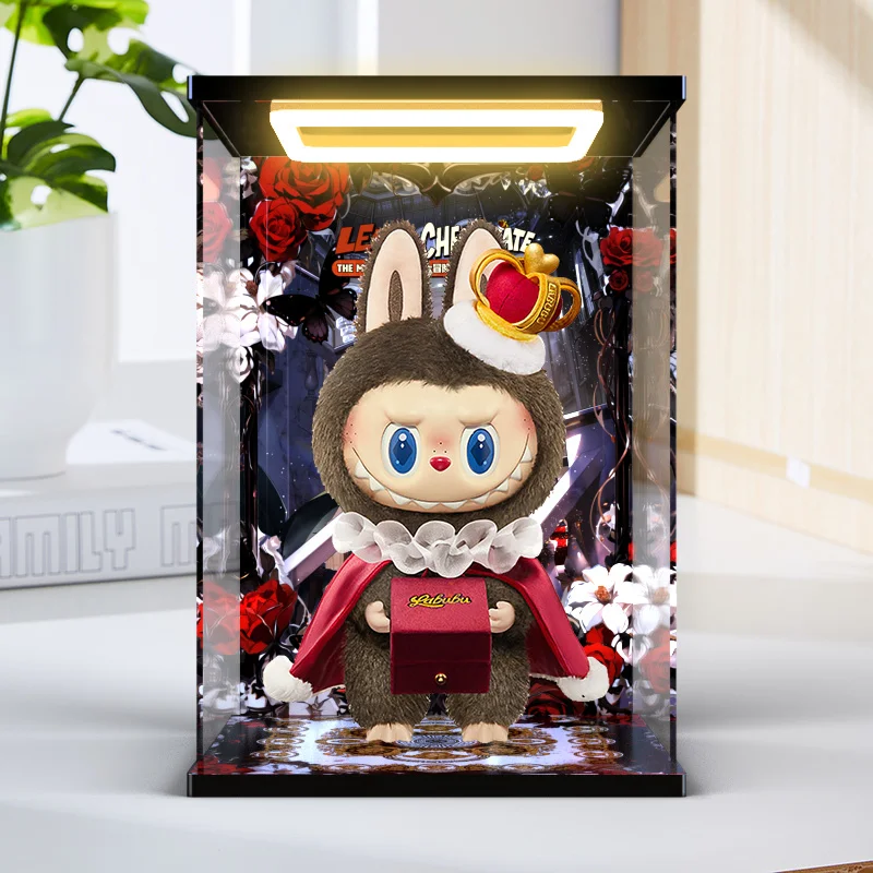 Labubu Doll Dust Cover Acrylic Circular Lamp Display Box Applicable To 37cmlabubu Chess Adventure Series King Doll Toys  Display