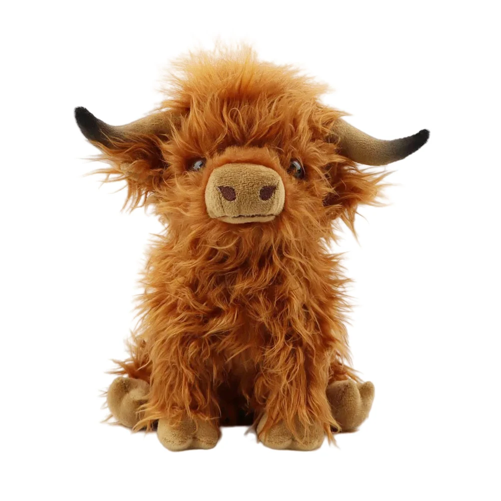 25cm Simulation Highland Cow Plush Animal Doll Fluffy Bull Soft Stuffed Toy Highland Cow Kawaii Kids Baby Gift Toys Home Decor