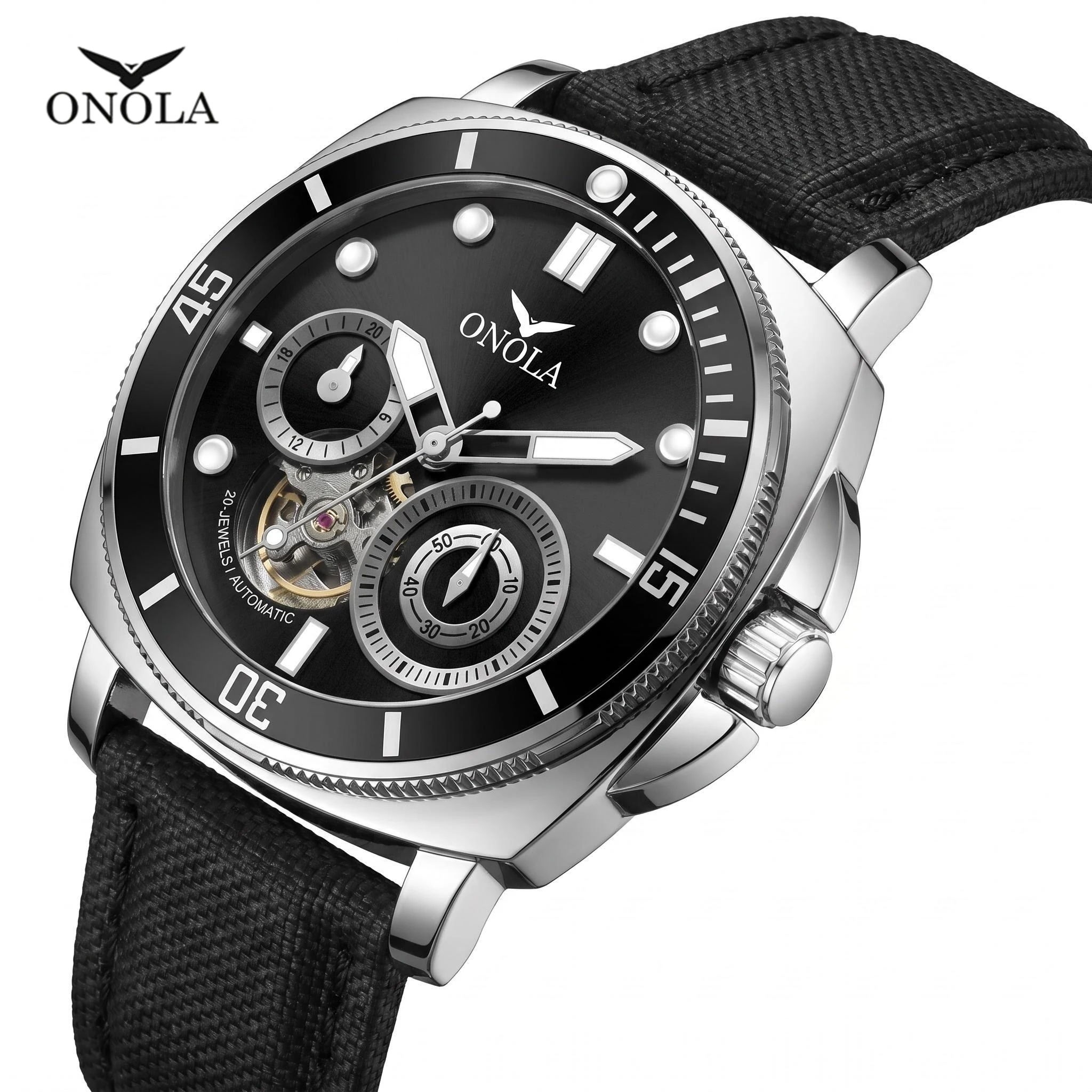

ONOLA 3814 New Design Fully Automatic Watch Square Hollow Dial Tourbillon Leather Strapwaterproof Mechanical Watch for Men