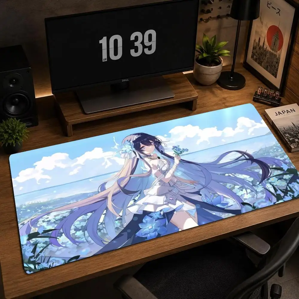 Large Anime Beauty Girl Mouse Pad XXL Seaside Flower Field Non‑Slip Rubber Deskmat Pc Game Keyboard Mats Computer Mouse Mat