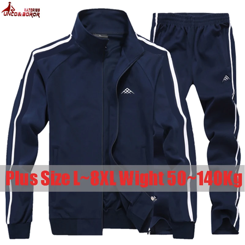 Plus Size 6XL 7XL 8XL Winter Tracksuit Men Sets New Casual Gym Jogger Cotton Sports Suits Outwear Thicken Sweatshirts+Sweatpants