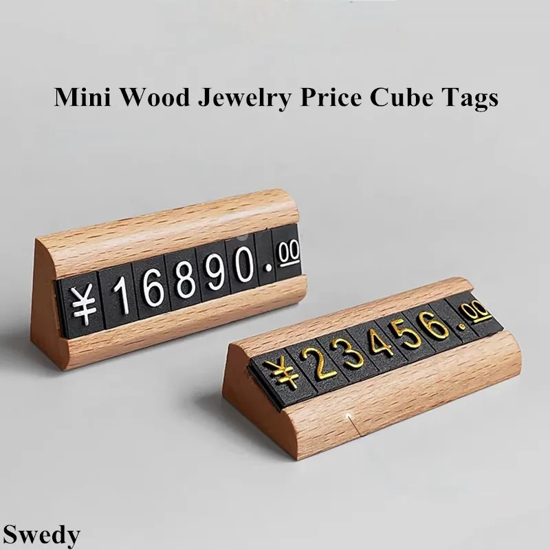 10 Sets Mini Price Label Card Sign Holder Stand Jewelry Watch Small Wood Adjustable Price Cube Tags