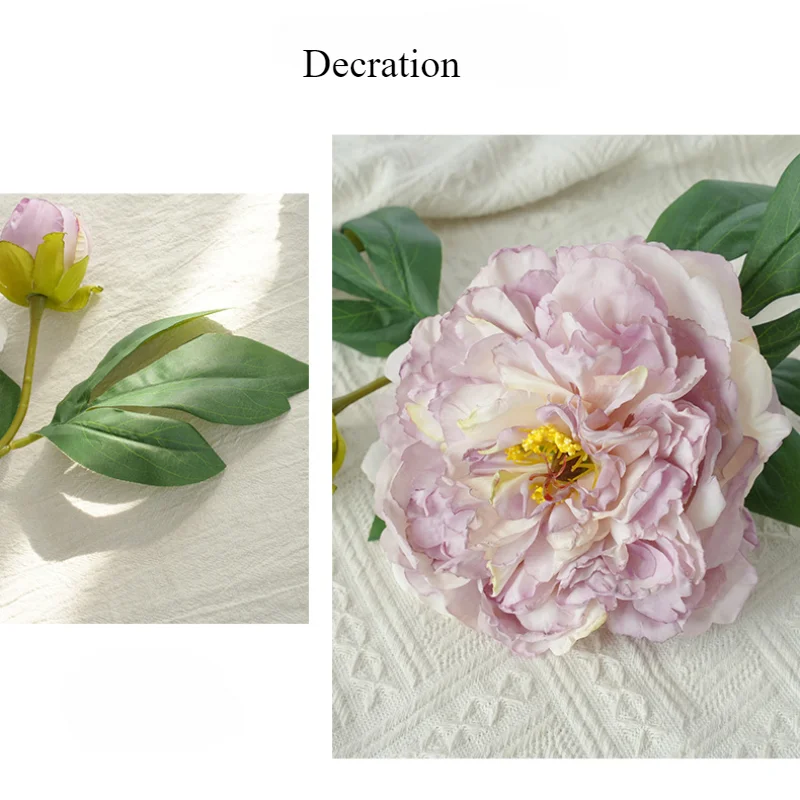 Silk Bouquet for Wedding, Artificial Flower, Peony, 1 Big Head, 1 Small Bud, Home Decoration, Artificial Flower for Bride, 49cm