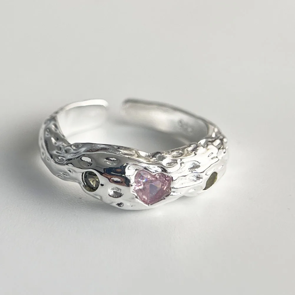 925 Sterling Silver Rings for Women Couple Minimalist Handmade Blue Pink Stone Shinning Ring Fine Jewelry Gift Prevent Allergy