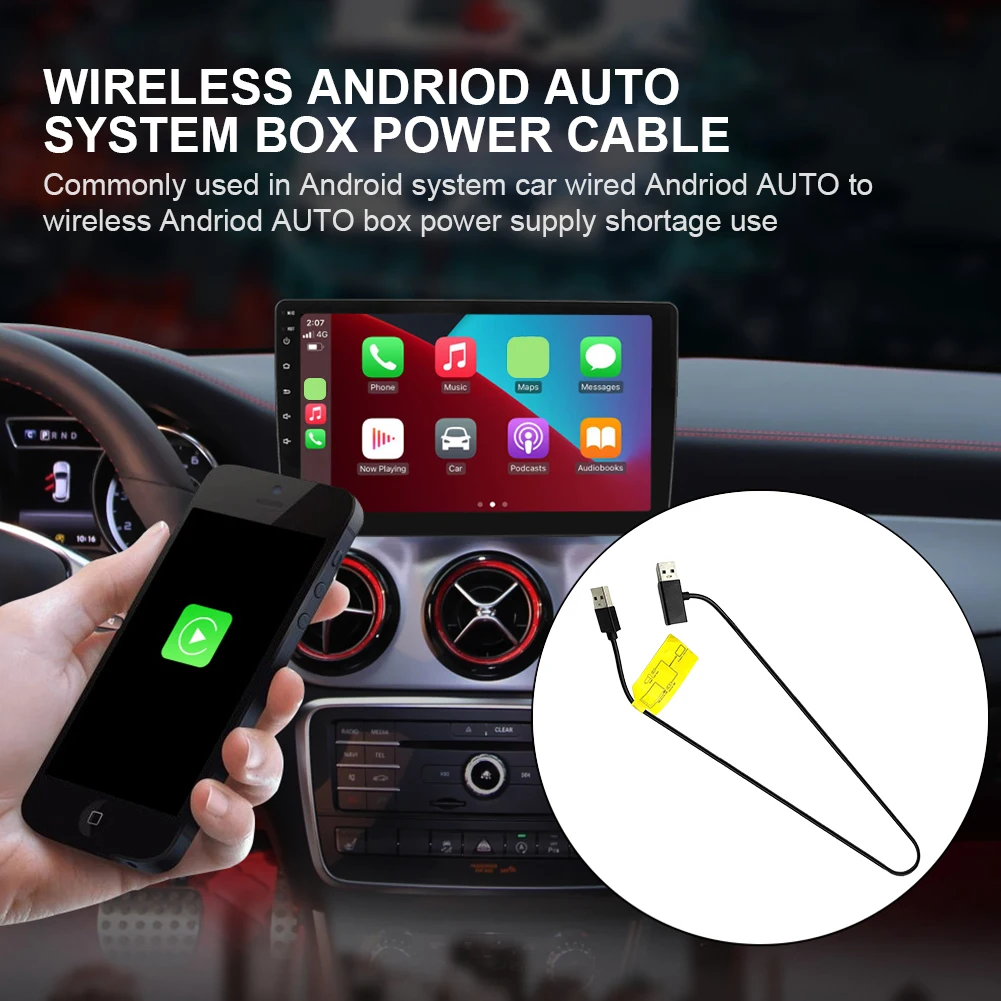 12V AI Box Power Cable Prevent Restart Wireless CarPlay Android Auto Converter USB Port Two-Point Line Car Adapter Cord