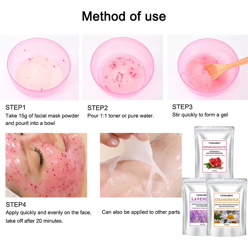 Hydro Jelly Mask Powder for SPA, Soft Face Skin Care, Whitening Rose Collagen, Peel Off, DIY Rubber, Facial Jellymask, Salon de beauté, 20g