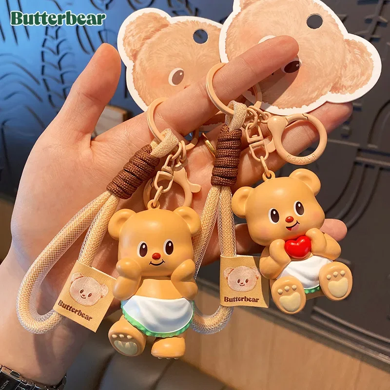 

Cartoon Standing Facepalm Butter Bear Animal Keychain Female Cute Sitting Holding Red Heart Butterbear Doll Key Chain Pendant