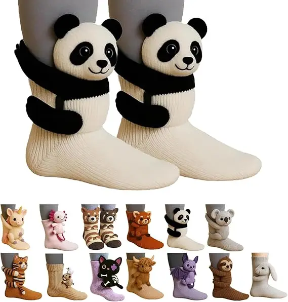 

1 Pair Cartoon Animal Socks, Funny Double-Layer Cotton Socks,Cute Animal Plush Socks for Warmth, Cozy Fall & Winter