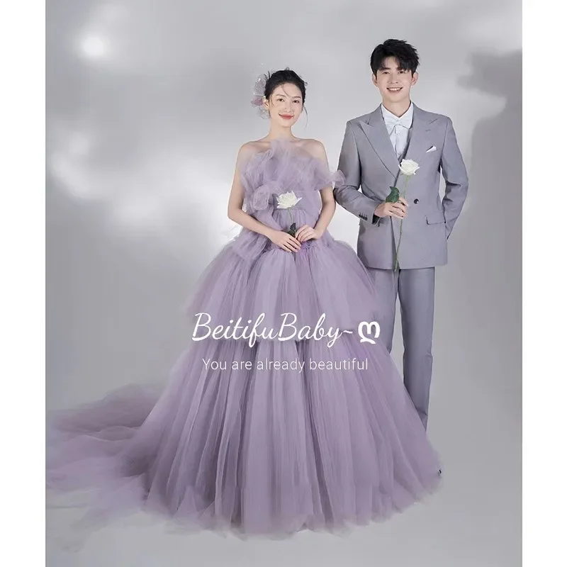 Customized Palace Style Women's Wedding Dress Strapless Off The Shoulder Tiered Ball Gown Evening Dresses for Women Vestidos