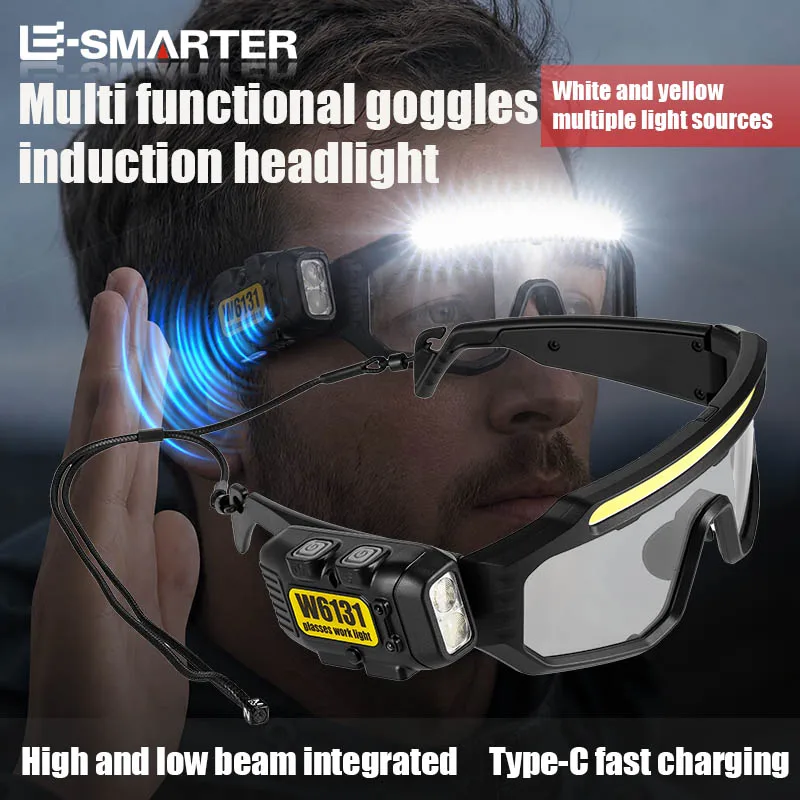 Multifunctional Sensor Reading Lamp TYPE-C Portable Charging Warning Cycling Headlamp Compact Size for Outdoor Activities