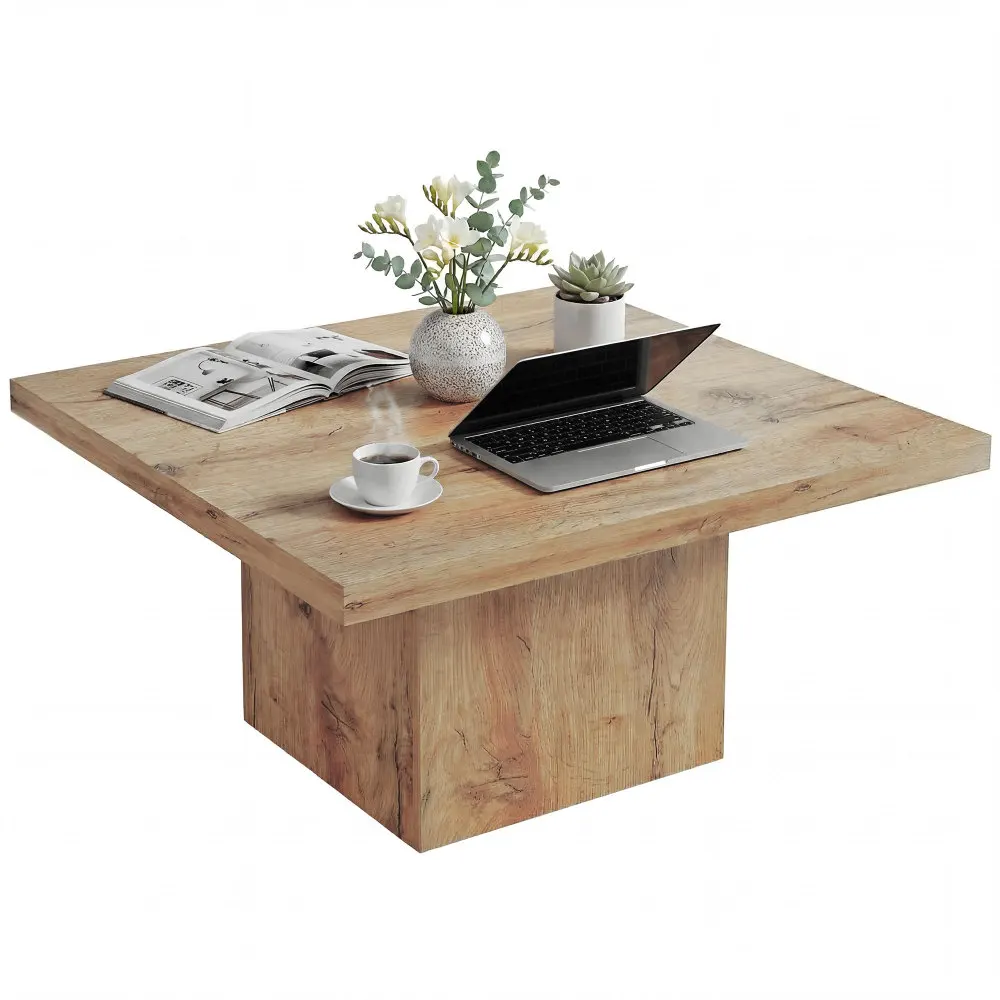 Modern Square Coffee Table, 31.5”x31.5” Rustic Wood Grain Center Table, 110lbs Heavy-Duty Thick MDF Tabletop, Scratch-Resistant Melamine Surface Living Room Accent Table