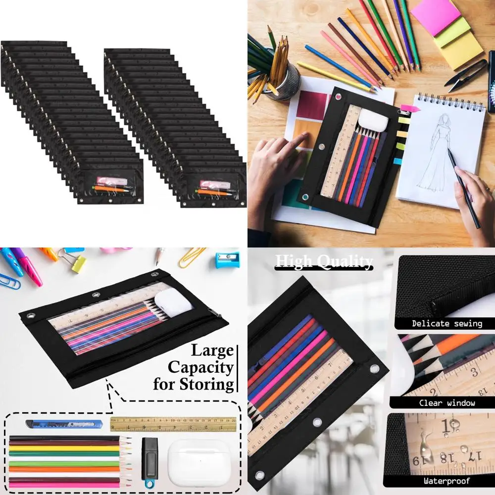 

Оптовая продажа, 50 упаковок, пакеты с 3 кольцами, пеналы на молнии и прозрачным окном, объемные прозрачные футляры для ручек, подходящие для органайзера