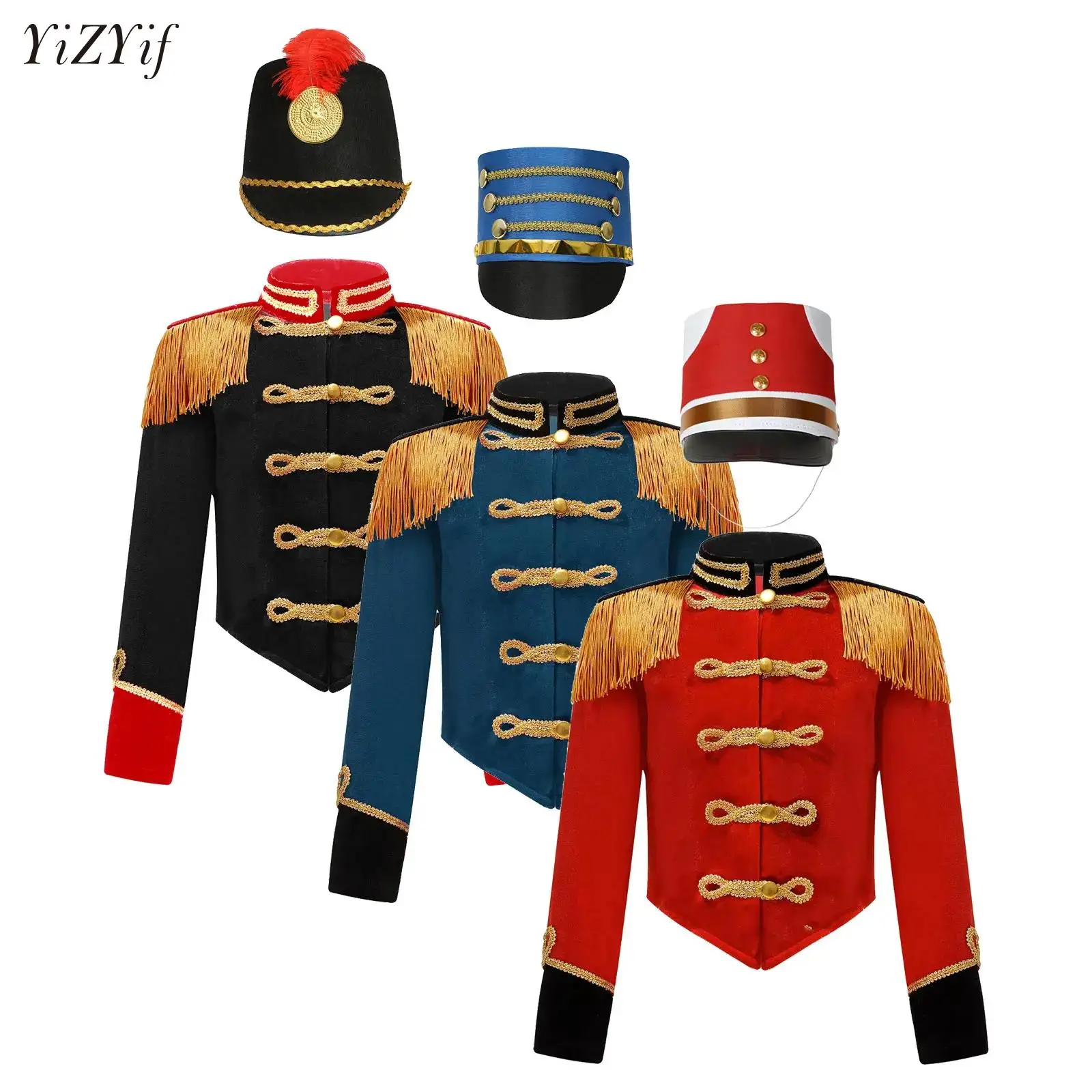 

Girls Boys Circus Ringmaster Costume Showman Majorette Tassel Honor Guard Jacket Halloween Carnival Lion Tamer Cosplay Dress Up