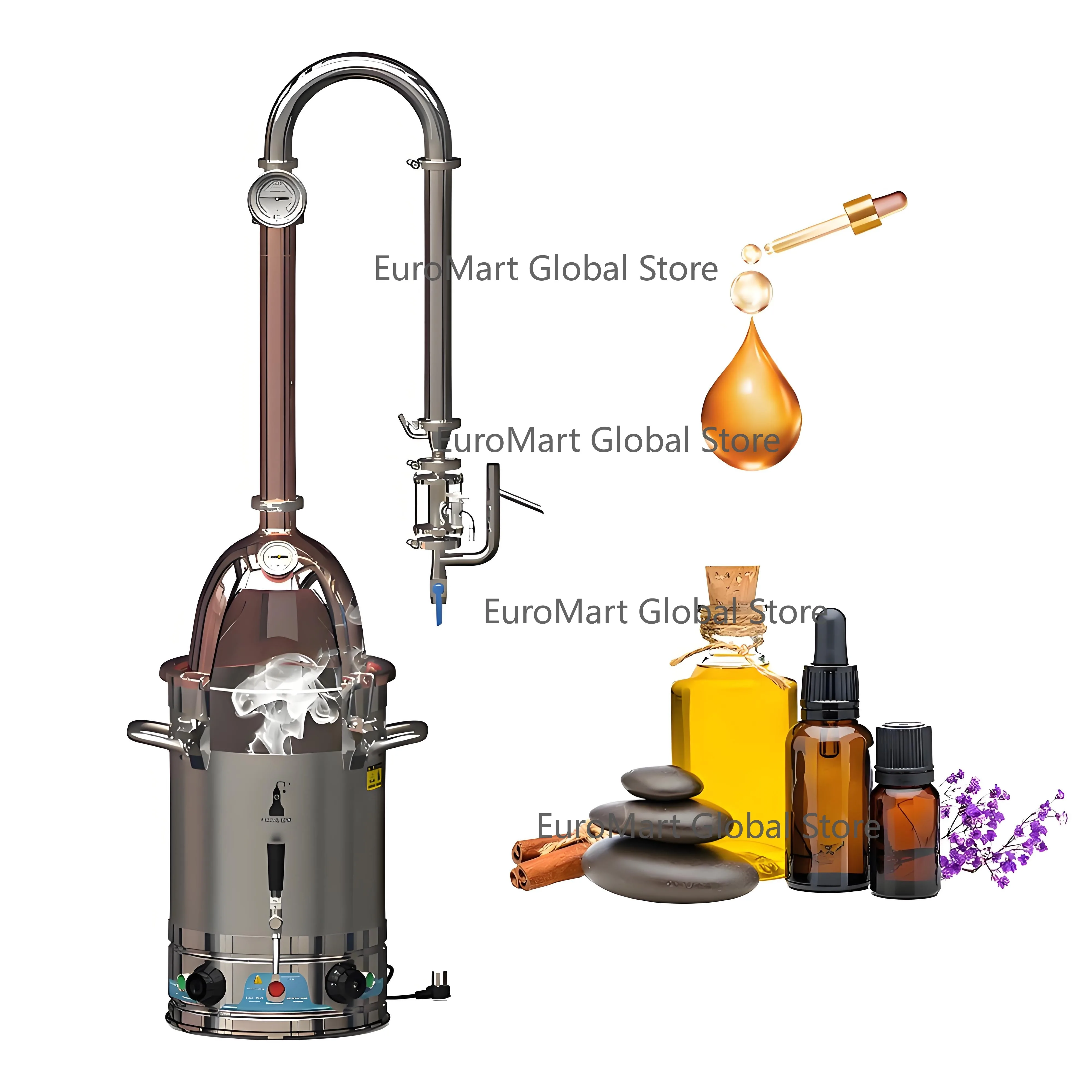 

20L 30L 65L Small Scale Laboratory Essential Oil Distillation Rose Water Lavender Hydrosol Extractor Machine Steam Distille