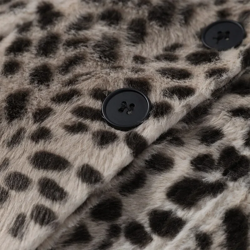 Kunstfell-Leopardenmuster Cropped-Jacke für Damen Rundhals Einreihiger Flauschiger Plüschmantel 2026 Vintage Y2K Oberbekleidung – Detail 7