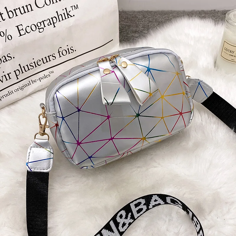 Bolso de hombro de Color geométrico para mujer, bandolera pequeña de piel sintética, a la moda