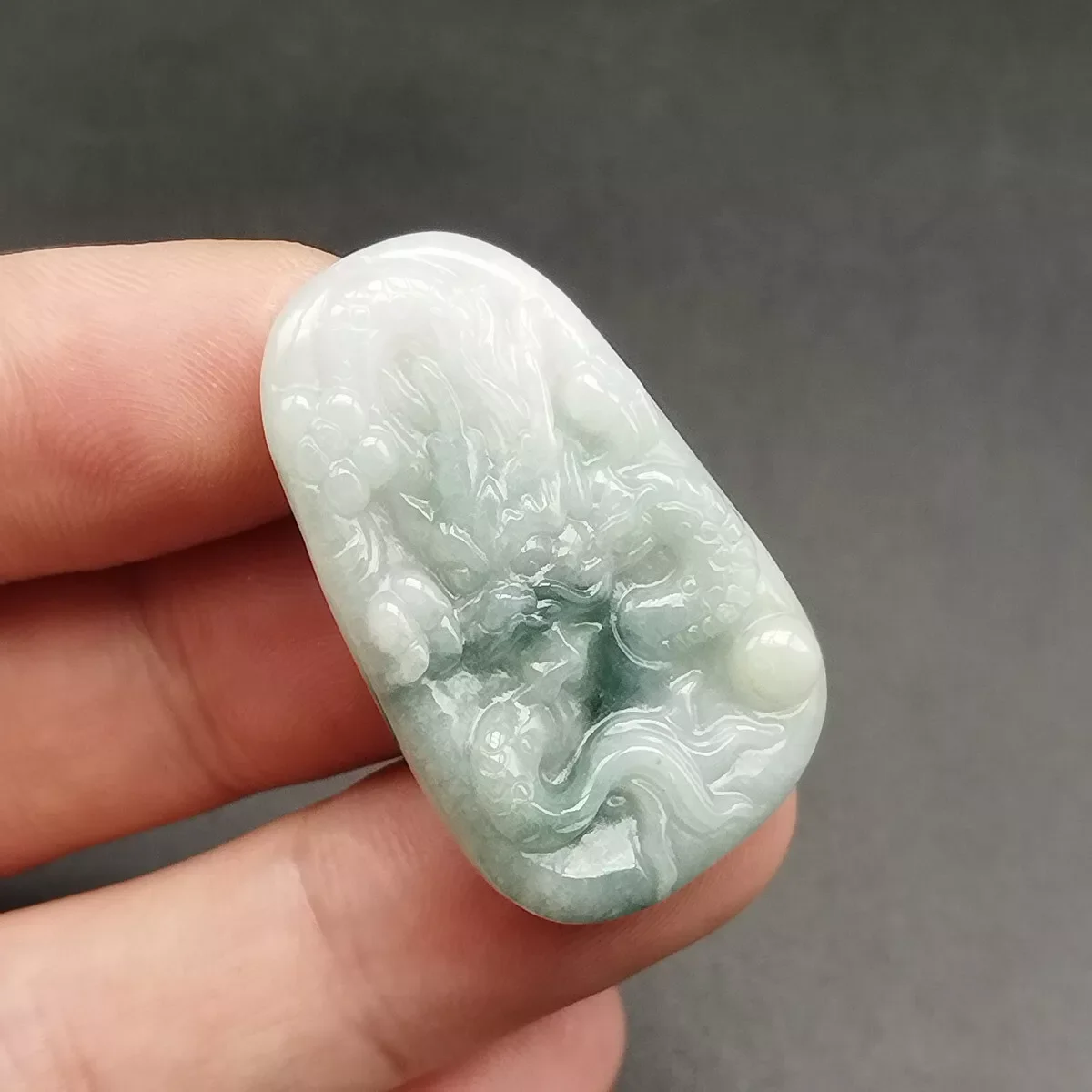 

Certified Lavender Green Natural Type A Jade Jadeite Carved Dragon Bead Pendant