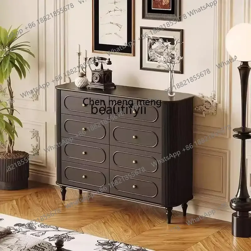 cc182French solid wood, bedroom black cabinet, light luxury American bedside storage, living room retro R