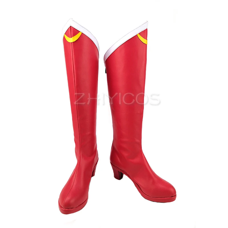 New Anime Tsukino Usagi Sailor Moon Cosplay Shoes Girls PU Leather Cosplay Boots Red High Heels Zipper-up Halloween Shoes