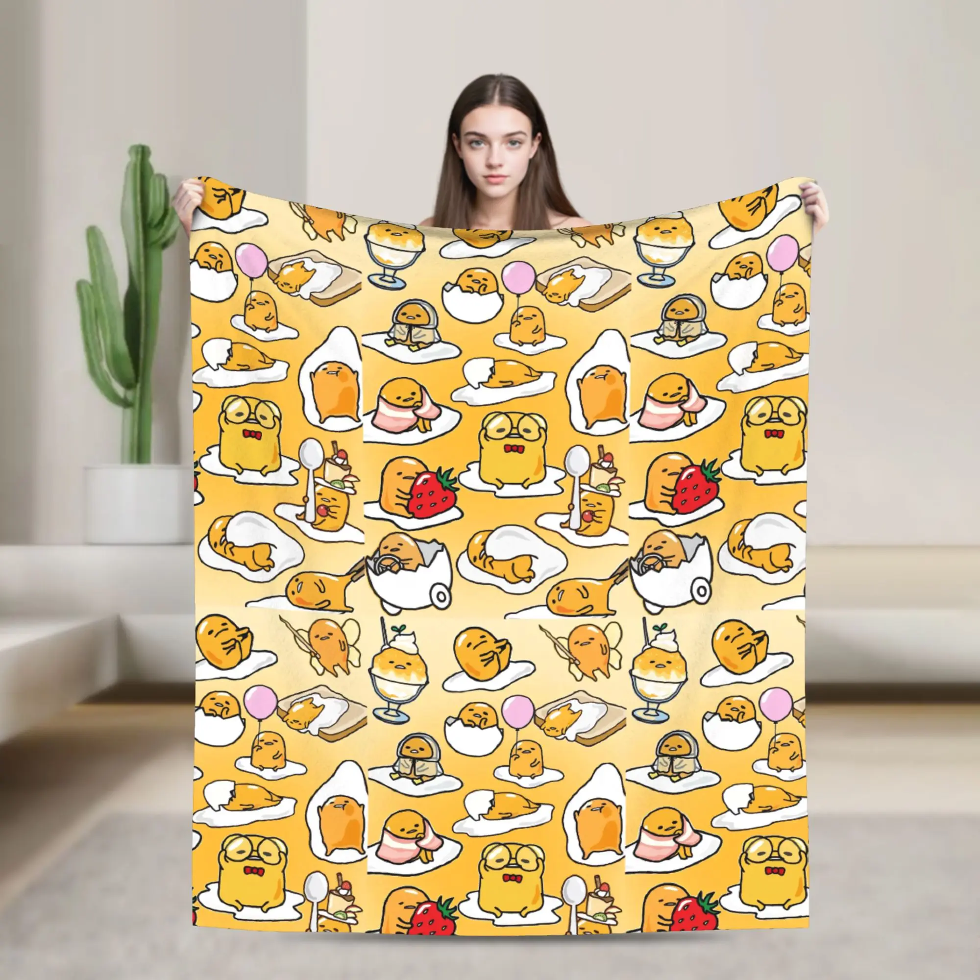 

Cute Gudetama Wallpaper Blanket Cover Fleece Super Soft Throw Blankets for Bedroom Sofa Bed Rug