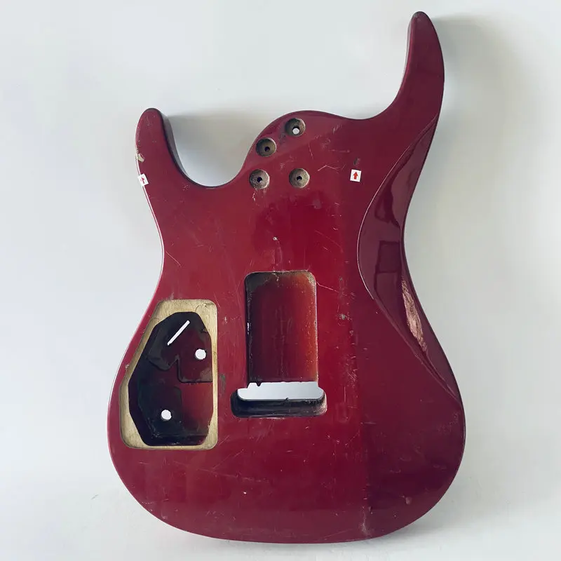 AB634 Electric Guitar Body Unfinished with Paints Damages Metallic Red Color DIY Guitar Parts SSH Pickups 6 Screws Fixed Tremolo