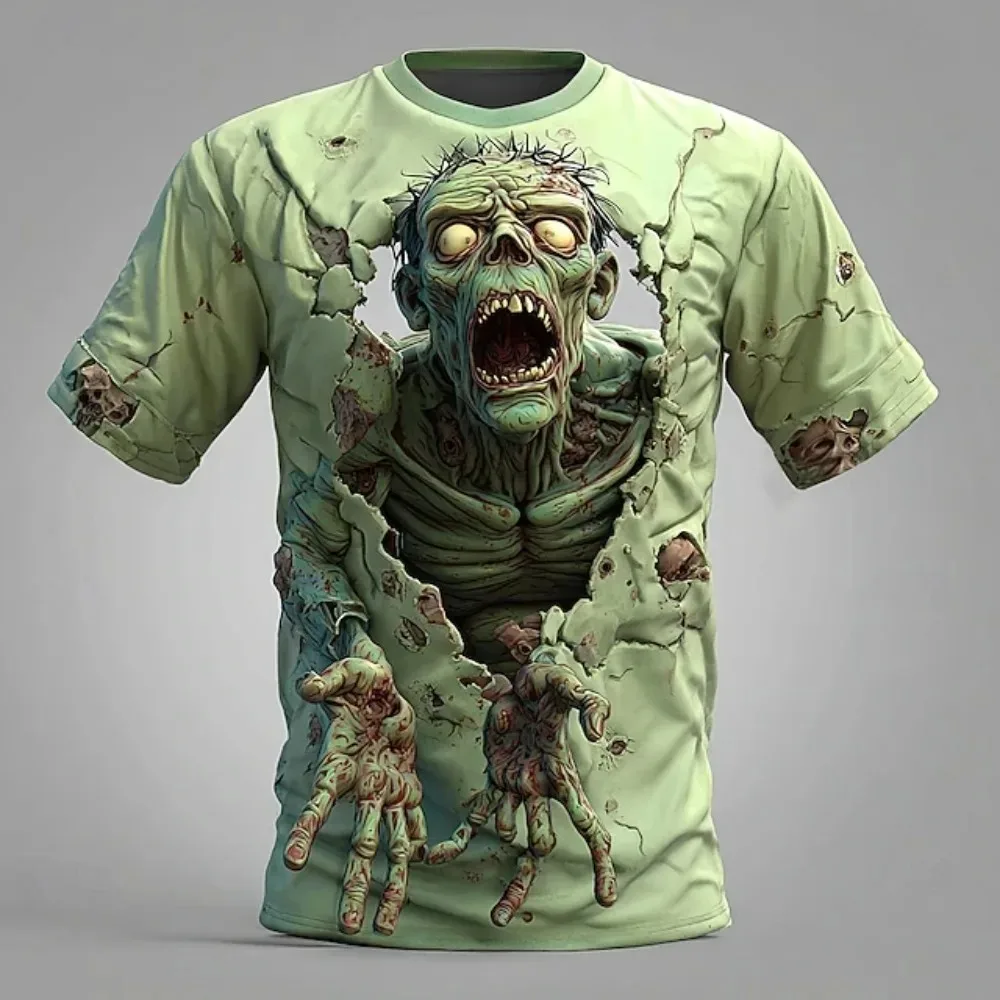 3D Visual Effect Halloween-themed Scary Zombie Men's T-shirt Outdoor  Role-playing Party Casual Family Use Short-sleeved T-shirt