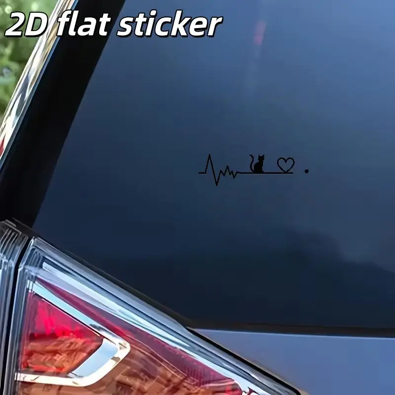 

Minimalist Cat Heartbeat Line Art Vinyl Sticker, Waterproof Lifeline Decal Fashion Auto Accessory for Car Window and Body