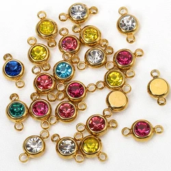 10pcs 6mm Stainless Steel Crystal Rhinestone Beads Gold Color Birthstones Charms Pendants for Bracelet Jewelry Making Crafts DIY