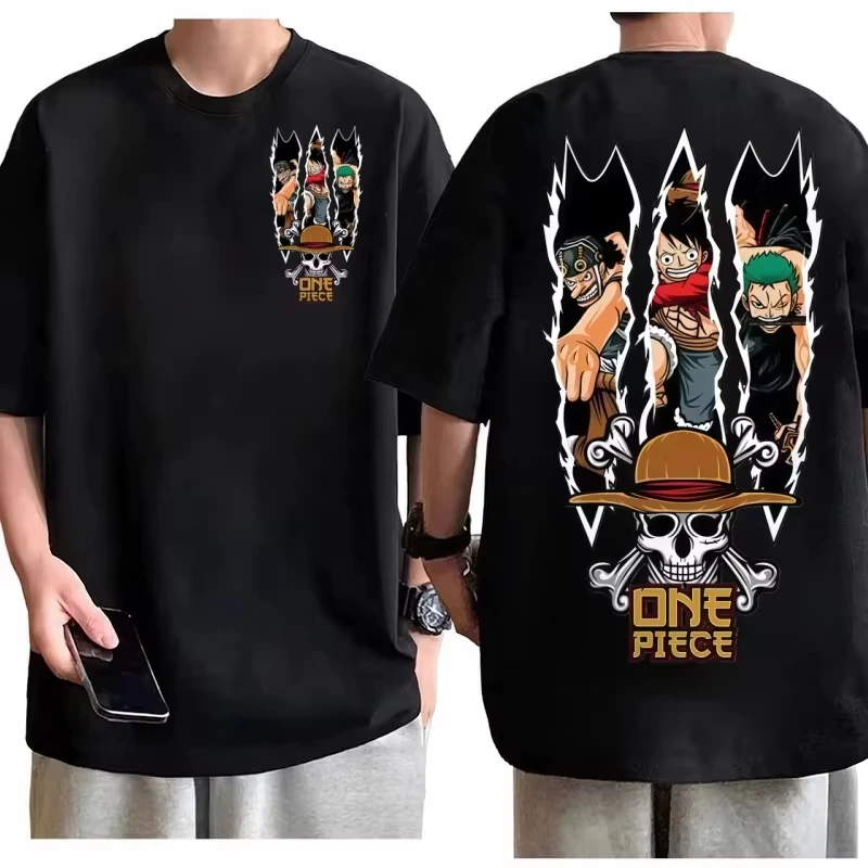 

Футболка унисекс из хлопка 2026 ONE PIECE: Новая коллаборация с аниме, уличный хип-хоп стиль, свободный крой, повседневная, Y2K, для родителей и детей